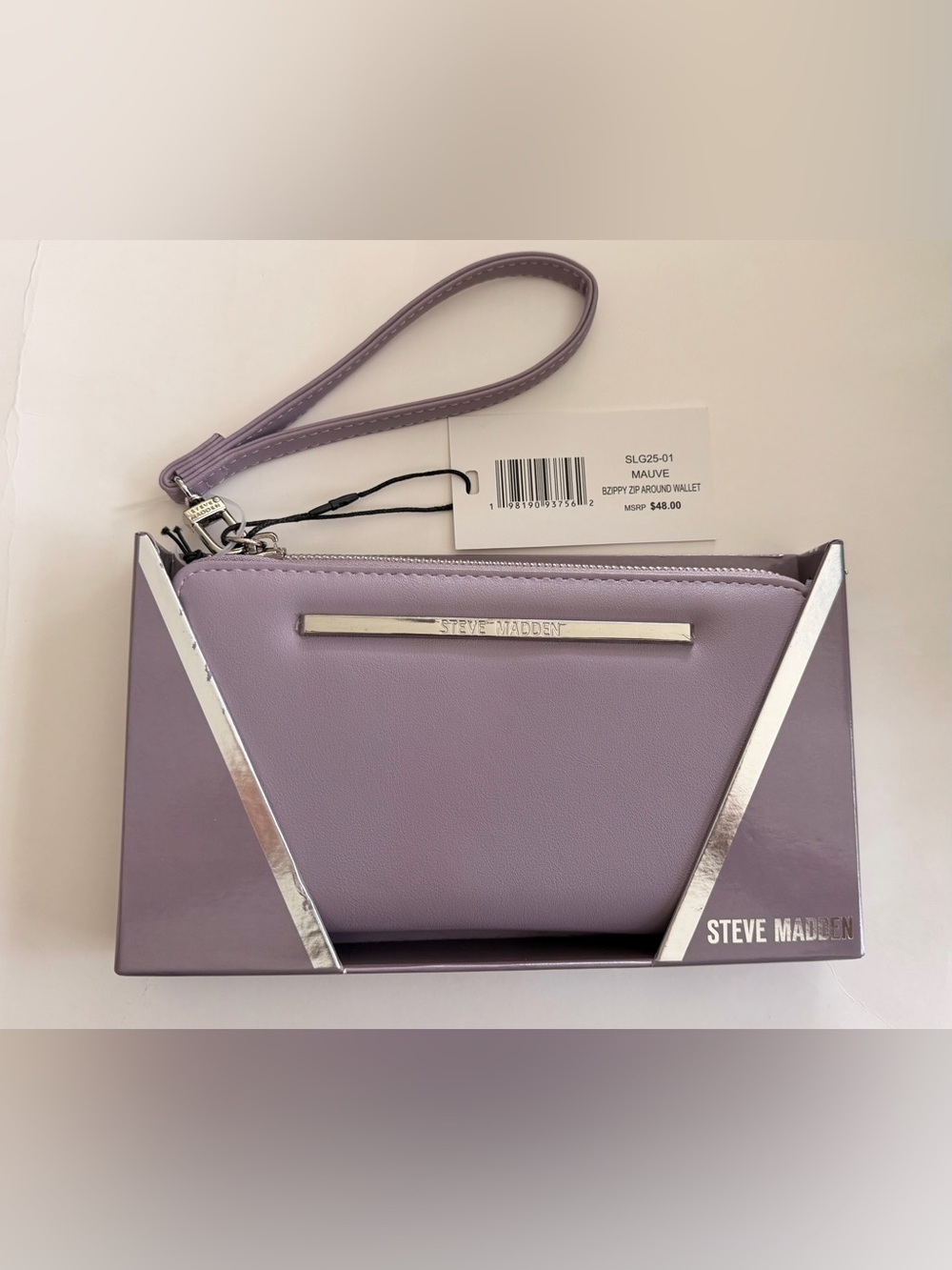 Steve Madden Lavender Mauve Wristlet Clutch with Silver Accents